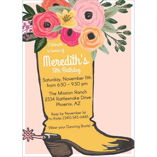 Watercolor Flower Boot Invitations